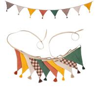 G2PLUS 2.6m Guirnalda de Banderines Infantiles:Guirnaldas de Tela Vintage Amarillo y marrón con Borlas,diseño Cuadros para Decoraciones de guarderías y Bricolaje,Baby Showers,cumpleaños,bautizos