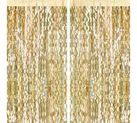 G2PLUS 2 Cortinas Metálicas con Flecos Brillantes Champagne Dorado (1x2m) - Decoración para Fiestas de Cumpleaños, Bodas, Navidad - Fondo Fotográfico con Lentejuelas - Instalación Express