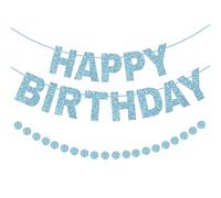 G2PLUS Banderines Happy Birthday:6m Guirnalda Feliz Cumpleaños premontados Brillante Azul,con 2.5m Guirnalda de círculos,para cumpleaños,Fiestas y Fondos Decorativos