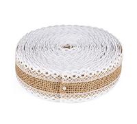 G2PLUS Cinta de arpillera con ribete de yute, cinta de arpillera de 10 m con encaje, cinta de flecos naturales de 2,5 cm con encaje para manualidades de boda con temática vintage/rústico
