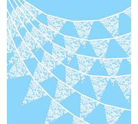 G2PLUS Guirnalda de banderines de Encaje de 3,3 m, Color Blanco, Bonita Guirnalda de banderines de Tela para Bodas, 12 Unidades, para Exteriores, jardín, Guirnalda de Tela Vintage para Bodas o