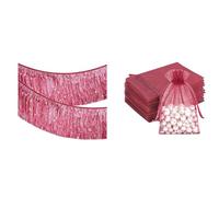 G2PLUS Guirnalda de Flecos Rojo y 50PCS Bolsas Organza Rojo Vino