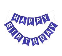 G2PLUS Guirnalda “Happy Birthday” Blanco Gran Formato (16 x 20 cm) - Bandera Pre-Montada de Papel Premium, Decoración de Cumpleaños Azul Oscuro