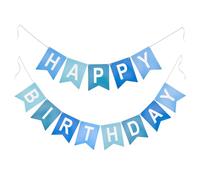 G2PLUS Guirnalda “Happy Birthday” Gran Formato (16 x 20 cm) - Bandera Pre-Montada de Papel Premium, Decoración de Cumpleaños Bleu