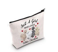 G2TUP Silkie Chicken Lover Gift Just A Girl Who Loves Silkie Chickens Bolsa de maquillaje Silkie Chicken Owner Bolsa de cosméticos Crazy Chicken Lady Bolsa de viaje con cremallera, bolsa blanca, Who