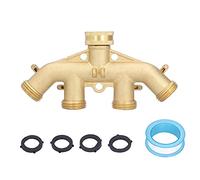 G3 / 4 4 Way Hose Splitter | Brass Garden Faucet Adapter with Ball Valves/No Leakage/Individual Control | Irrigation Connector for Lawn Sprinklers/Car Washing/Plant