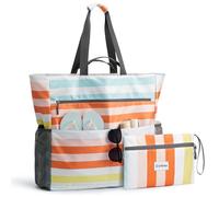 G4Free 35/50/80L - Bolsa de playa XXL para familia y baño, plegable, grande, resistente al agua, ligera, para compras, vacaciones en la playa y piscinas, Rayas del arco i, 80L