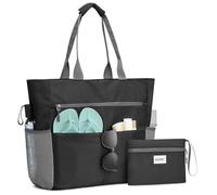 G4Free Bolsa de playa, impermeable, a prueba de arena, gran capacidad, plegable para mujer, Negro -, 50L