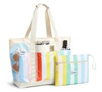 G4Free Bolsa de playa plegable de 35/50L con bolsillos con cremallera, impermeable, bolso de mano para piscina para mujer, compatible con la taza Stanley, para fin de semana, viaje, vacaciones