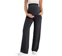 G4Free EverGoing - Pantalones de maternidad sobre el vientre, vestido de yoga para trabajo, descanso, embarazo, pantalones de pierna ancha con bolsillos, Negro, XXL Chiquita