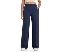 G4Free EverGoing - Pantalones de pierna ancha para mujer, pantalones de yoga de cintura alta con bolsillos, elásticos, casuales, pantalones de descanso, Azul marino, S Chiquita