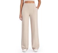 G4Free EverGoing - Pantalones de pierna ancha para mujer, pantalones de yoga de cintura alta con bolsillos, pantalones elásticos de ocio casuales, Caqui, Small