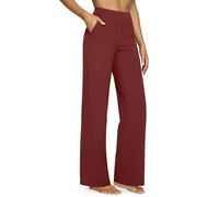 G4Free EverGoing - Pantalones de yoga para mujer, pierna ancha con bolsillos, cintura alta, elásticos, pantalones casuales de vestir, talla pequeña/regular/alta, Borgoña oscuro , X-Large