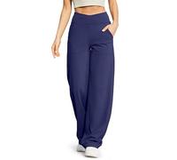 G4Free Pantalones anchos para mujer, pantalones de yoga de cintura alta, pantalones de chándal con bolsillos, elegantes y rectos con control de abdomen, pantalones de deporte pequeños,