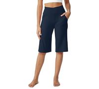 G4Free Pantalones capri para mujer de 14 pulgadas, longitud hasta la rodilla, pierna ancha, para yoga, capris elegantes, casuales, pantalones cortos de verano con bolsillos, Azul marino oscuro,