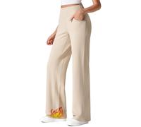 G4Free Pantalones con forro polar para mujer, pantalones de trabajo de pierna ancha con bolsillos, pantalones deportivos de cintura alta para vestido casual de invierno, Caqui claro, Medium
