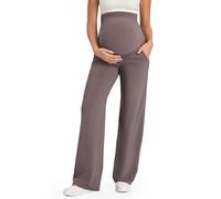 G4Free Pantalones de maternidad sobre el vientre, pantalones de yoga de pierna ancha con bolsillos, elásticos, para embarazo, para el trabajo casual, gris topo, Medium