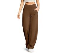 G4Free Pantalones de pierna ancha para mujer, pantalones de vestir de yoga con bolsillos pequeños/regulares/altos, pantalones de trabajo casuales sueltos, Café oscuro, X-Small