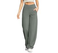 G4Free Pantalones de pierna ancha para mujer, pantalones de yoga sueltos con bolsillos pequeños, regulares, altos, elásticos, casuales, Gris salvia , X-Large