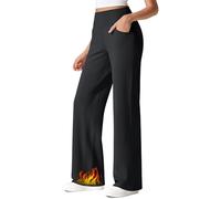 G4Free Pantalones de yoga para mujer, con forro polar, térmicos, de pierna ancha, con bolsillos, pantalones deportivos de cintura alta para el trabajo, casual, invierno, pequeño/regular/alto, Negro, L