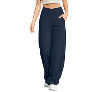 G4Free - Pantalones de yoga para mujer, pierna ancha, pantalones cruzados de cintura alta con bolsillos, talla pequeña/regular/alta, pantalones elásticos sueltos de ocio y descanso casual, azul marino