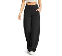 G4Free - Pantalones de yoga para mujer, pierna ancha, pantalones cruzados de cintura alta con bolsillos, talla pequeña/regular/alta, pantalones elásticos sueltos de ocio y descanso casual, Negro, S