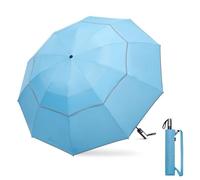 G4Free Paraguas invertido resistente al viento de 54 pulgadas con rayas reflectantes, paraguas de golf grande compacto para lluvia, 10 varillas, doble toldo, paraguas de viaje, cierre automático de