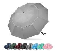 G4Free Paraguas invertido resistente al viento de 62 pulgadas con rayas reflectantes, paraguas de golf grande compacto para lluvia, 10 varillas, doble toldo, paraguas de viaje, cierre automático de