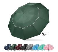 G4Free Paraguas invertido resistente al viento de 62 pulgadas con rayas reflectantes, paraguas de golf grande compacto para lluvia, 10 varillas, doble toldo, paraguas de viaje, cierre automático de