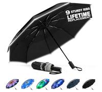 G4Free Paraguas plegable resistente al viento de 42 pulgadas para lluvia y sol, paraguas de doble toldo con rayas reflectantes, paraguas compacto de viaje de apertura automática, Negro, 107 cm