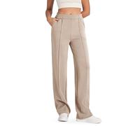 G4Free Smoofit - Pantalones deportivos suaves de modal para mujer, de pierna ancha, con bolsillos, pantalones de yoga, pantalones casuales para descansar, pequeño/regular/alto, Caqui claro, Large
