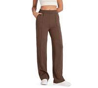 G4Free Smoofit - Pantalones deportivos suaves de modal para mujer, de pierna ancha, con bolsillos, pantalones de yoga, pantalones casuales de descanso de 25, 27, 29, 31 y 33 pulgadas, Café oscuro