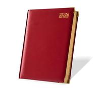 G4GADGET Agenda 2026 A4 día por página, color rojo, agenda diaria con días festivos e información global, tapa dura para profesores, estudiantes y uso en la oficina, organizador de página completa con
