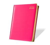 G4GADGET Agenda 2026 tamaño A4 día por página, color rosa, agenda diaria con días festivos e información internacional, tapa dura para profesores, estudiantes y profesionales, organizador grande con