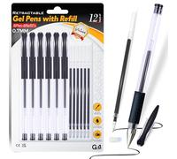 G4GADGET Bolígrafos de gel con recambio de tinta negra de 0,7 mm, paquete de 12 (6 bolígrafos + 6 recambios), retráctiles, de secado rápido, sin manchas, para oficina, escuela y diario