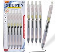 G4GADGET Bolígrafos de gel de 0,7 mm, tinta negra, paquete de 5, escritura suave, retráctil, de secado rápido, sin manchas, sin sangrado, para oficina, escuela, diario y uso diario