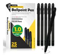 G4GADGET Bolígrafos de tinta negra, paquete de 25 bolígrafos Biro de escritura suave (punta media de 1,0 mm), agarre cómodo y flujo de tinta consistente, bolígrafos negros para escuela, oficina, hogar