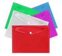 G4GADGET Carteras de plástico A5, paquete de 15 carpetas de documentos transparentes y de colores, carpetas de plástico A5 impermeables para papeleo, escuela, oficina, almacenamiento