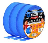 G4GADGET Cinta adhesiva azul para pintar (paquete de 3) - Cinta de pintores y decoradores de 24 mm x 55 m, papel crepé de baja adherencia, eliminación limpia, sin residuos para paredes, adornos y