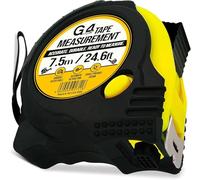 G4GADGET Cinta métrica de 7,5 metros, hoja de 25 mm de ancho, diseño retráctil Griplock, marcas métricas e imperiales, funda de goma a prueba de golpes, herramienta de medición profesional