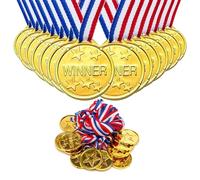 G4GADGET Juego de 12 medallas de plástico Dorado, Collares para ganadores del Día del Deporte, premios Star Classroom para niños