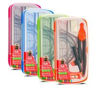 G4GADGET Juego de 8 piezas de geometría matemática, juego de brújula y transportador con estuche transparente, juego de papelería escolar para estudiantes, juego de reglas, transportador, triángulos