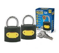 G4GADGET Paquete de 2 candados resistentes con 2 llaves cada uno, cerraduras de seguridad para exteriores de 40 mm, cuerpo de hierro fundido resistente a la intemperie y grillete de acero endurecido