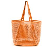 G4ZS5Z0G1 Bolsas de playa para mujer, bolsa de malla plegable con mini bolsillo, bolso de hombro para mujer, para viajes, playa, artículos esenciales para la piscina, 07 Naranja Rojo, Talla única