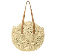 G4ZS5Z0G1 Bolsas de playa para mujer, bolsa de paja para vacaciones, verano, grande, plegable, bolsa de playa de paja, bolso de mano tejido, Patrón beige, Talla única