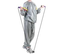 G5 HT SPORT Traje S/M Adelgazante para Sudar, modelar, Sauna, Suite L/XL, chándal Sudorina, Gimnasio, Fitness, Correr, Yoga, Plata con Detalles en los Hombros Rojos y Amarillos, Unisex Adulto