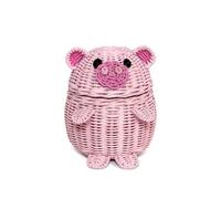 G6 COLLECTION Pig Rattan Storage Basket with Lid Decorative Bin Home Decor Hand Woven Shelf Organizer Cute Handmade Handcrafted Gift Art Dec