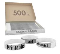 GA Event Solutions 500 pulseras de acceso de Tyvek para diseñar e imprimir en color plateado, pulseras de acceso para fiestas, festivales, eventos