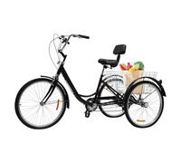 Gaabungky Triciclo de 24 pulgadas para adultos, 6 velocidades, ajustable, cómodo para conducir, altura ajustable, triciclo con cesta de la compra, 3 ruedas bicicleta para adultos adecuada (negro)