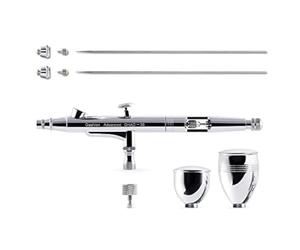 Gaahleri Kit de aerógrafo, pistola de aerógrafo de doble acción de gravedad de 1/2 y 1/4 onzas, aguja de 0.35 y 0.5 mm, juego de cepillo de aire rentable para maquillaje, arte de uñas, pintura modelo,